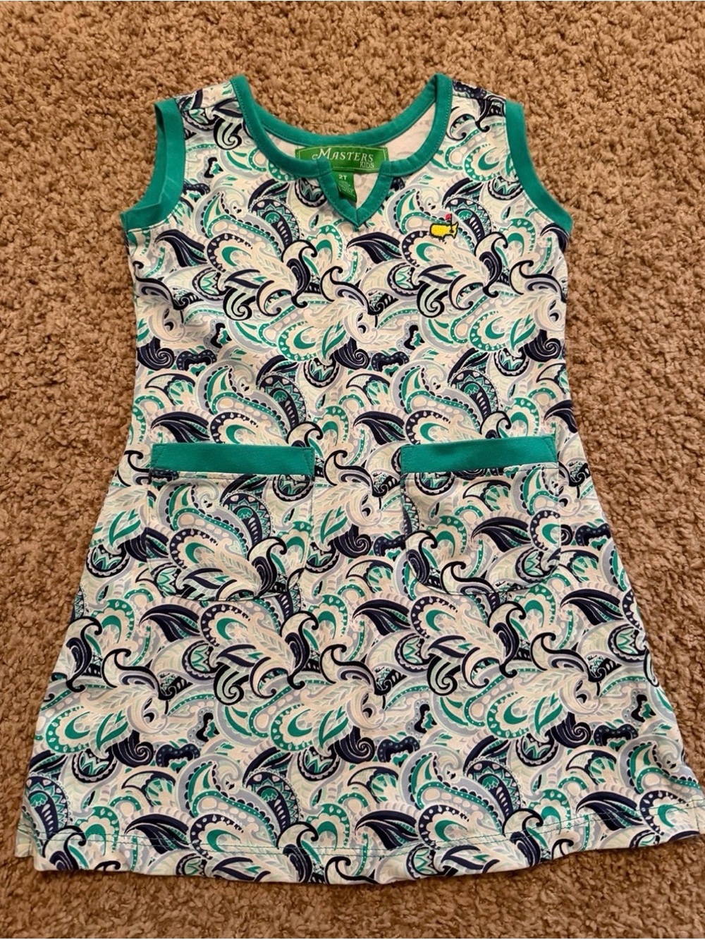 Masters Sleeveless Paisley Tank Dress in Teal & Navy